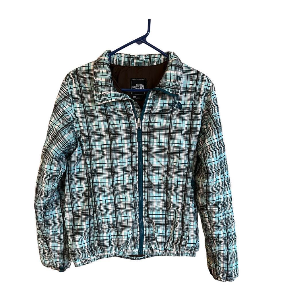 The North Face, quilted green windowpane check, full zip jacket, women's Size M